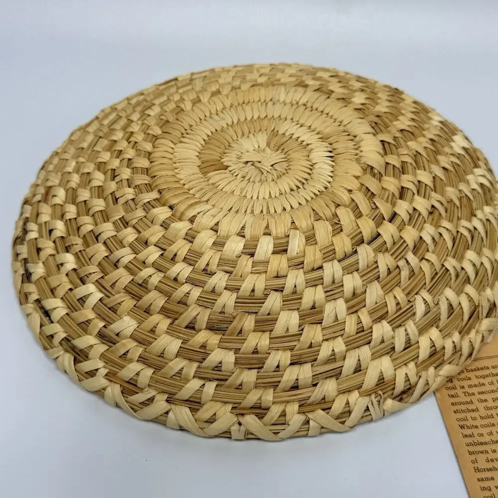 Vintage Papago Indian Shallow Grass Basket Tray Bowl Kitt Peak Arizona 9